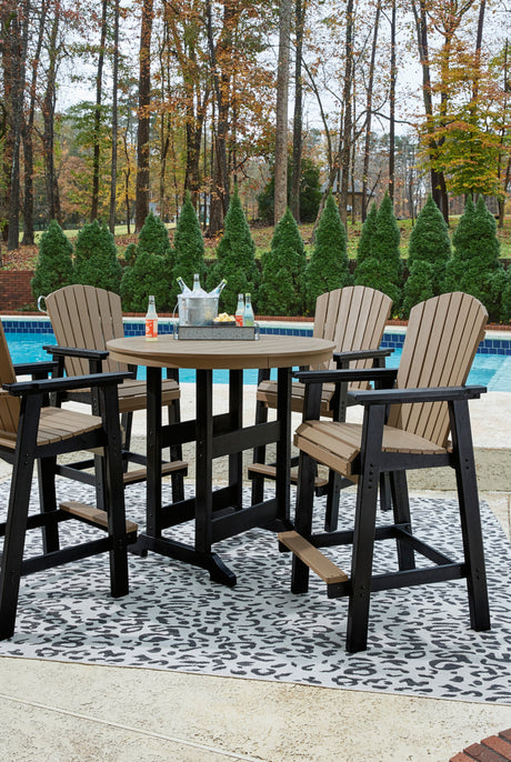 Fairen Trail Black/Driftwood Outdoor Counter Height Dining Table with 2 Barstools from Ashley Furniture - Luna Furniture