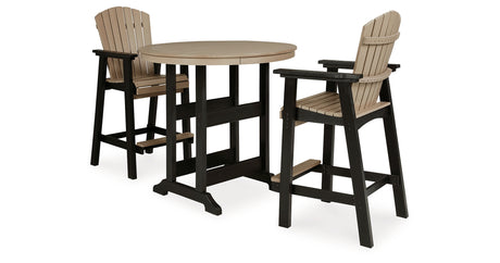Fairen Trail Black/Driftwood Outdoor Counter Height Dining Table with 2 Barstools from Ashley Furniture - Luna Furniture