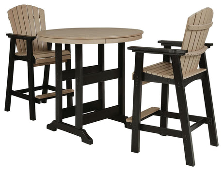 Fairen Trail Black/Driftwood Outdoor Counter Height Dining Table with 2 Barstools from Ashley Furniture - Luna Furniture