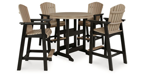 Fairen Trail Black/Driftwood Outdoor Counter Height Dining Table with 2 Barstools from Ashley Furniture - Luna Furniture