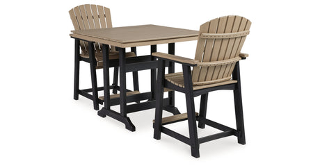 Fairen Trail Black/Driftwood Outdoor Counter Height Dining Table with 2 Barstools from Ashley Furniture - Luna Furniture