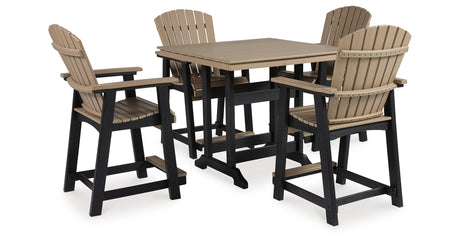 Fairen Trail Black/Driftwood Outdoor Counter Height Dining Table with 4 Barstools from Ashley Furniture - Luna Furniture