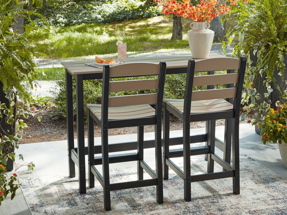 Shoreline Beach Black/Beige Outdoor Counter Table and 2 Barstools from Ashley Furniture - Luna Furniture
