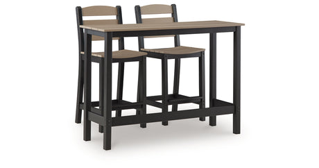 Shoreline Beach Black/Beige Outdoor Counter Table and 2 Barstools from Ashley Furniture - Luna Furniture