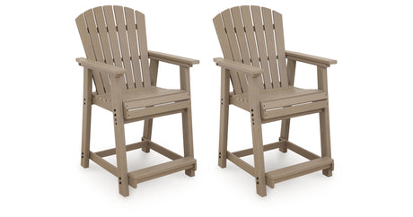 Seacliff Beach Medium Brown Outdoor Counter Height Bar Stool (Set of 2) from Ashley Furniture - Luna Furniture