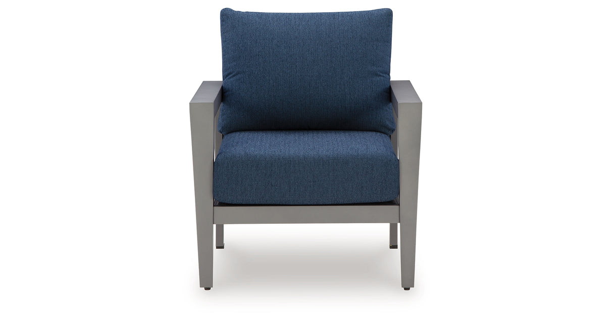 Gali Gray/Blue Outdoor Sofa/Chairs/Table Set (Set of 4) from Ashley Furniture - Luna Furniture