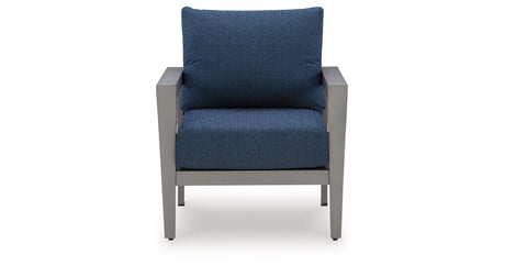Gali Gray/Blue Outdoor Sofa/Chairs/Table Set (Set of 4) from Ashley Furniture - Luna Furniture