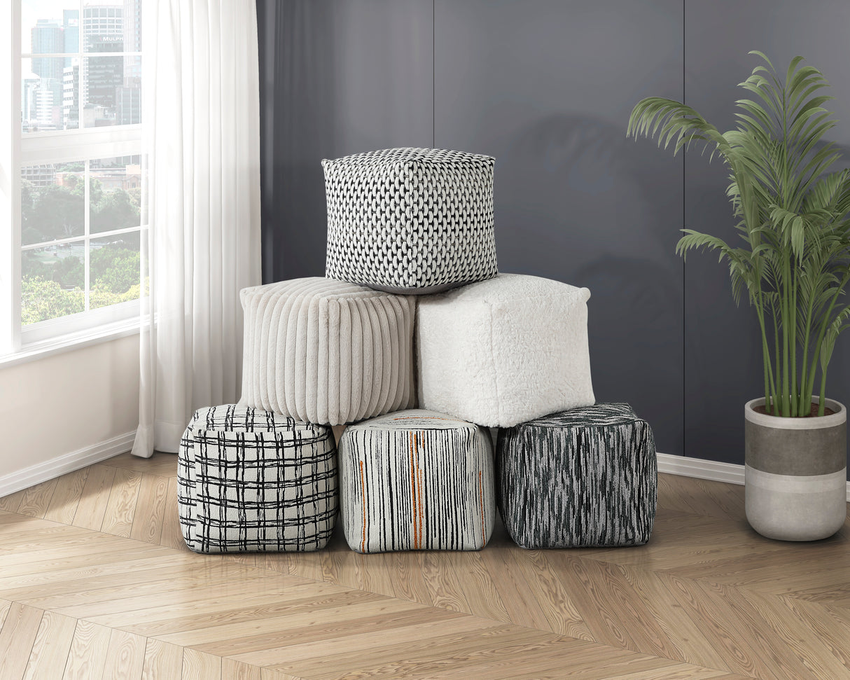 Easley Black/White Stripe Jacquard Pouf from Homelegance - Luna Furniture