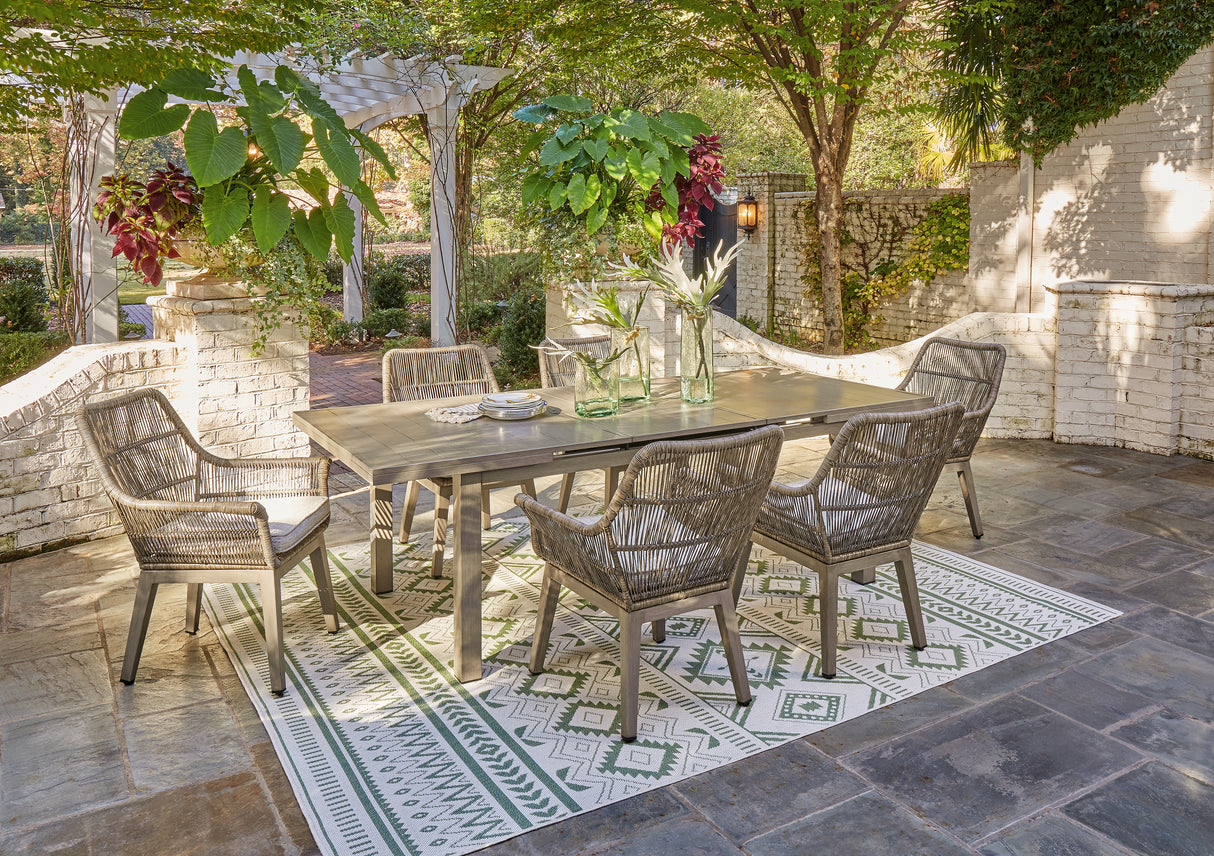 Beach Front Outdoor Dining Table and 6 Chairs in Beige from Ashley - Luna Furniture