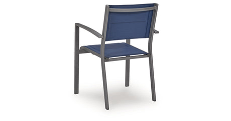 Rocky Creek Blue/Gray Outdoor Sling Arm Chair (Set of 4) from Ashley Furniture - Luna Furniture