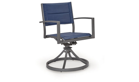 Rocky Creek Blue/Gray Outdoor Sling Swivel Chair (Set of 2) from Ashley Furniture - Luna Furniture