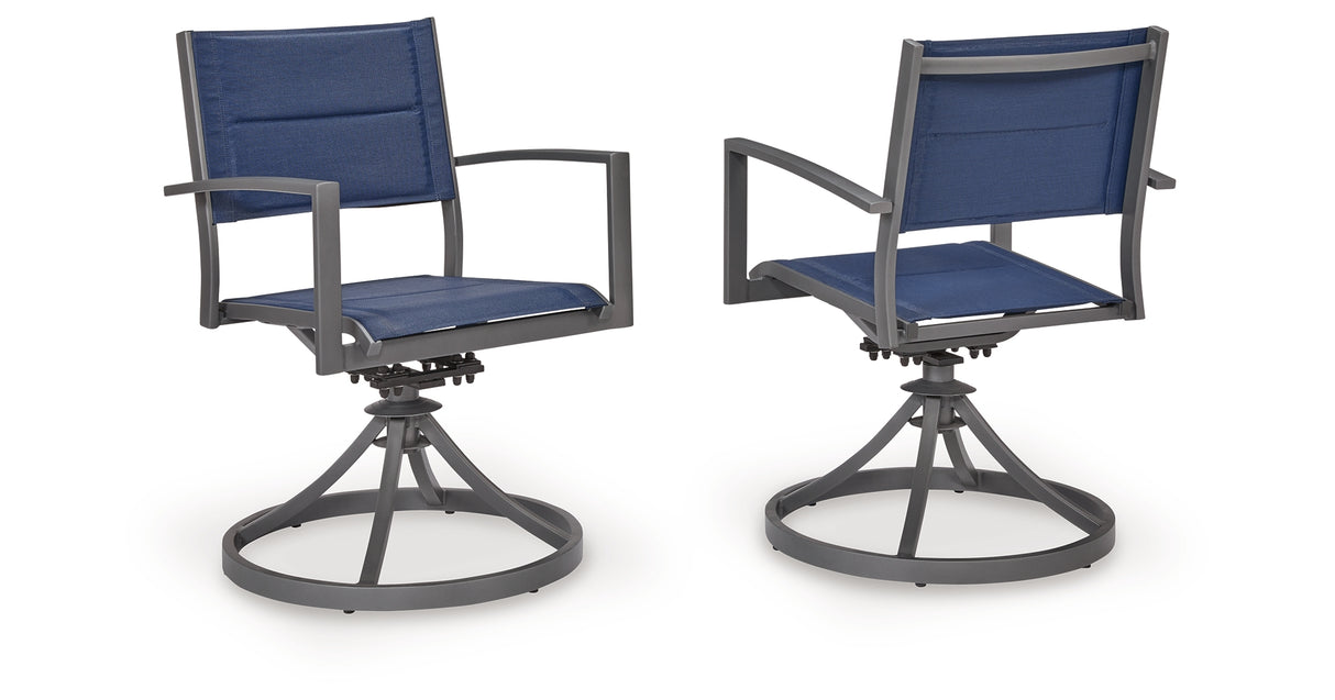 Rocky Creek Blue/Gray Outdoor Sling Swivel Chair (Set of 2) from Ashley Furniture - Luna Furniture