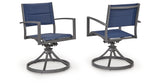 Rocky Creek Blue/Gray Outdoor Sling Swivel Chair (Set of 2) from Ashley Furniture - Luna Furniture
