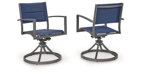 Rocky Creek Blue/Gray Outdoor Sling Swivel Chair (Set of 2) from Ashley Furniture - Luna Furniture