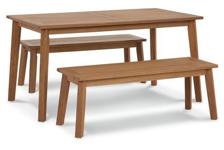 Janiyah Light Brown Outdoor Dining Table with 2 Benches