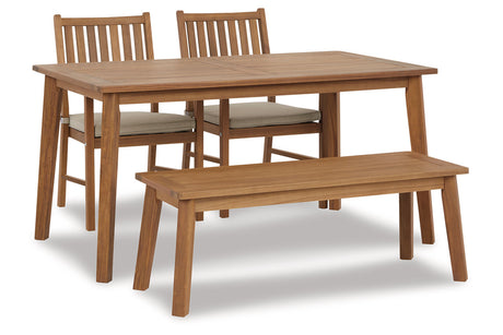 Janiyah Light Brown Outdoor Dining Table with 2 Chairs and Bench