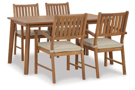 Janiyah Light Brown Outdoor Dining Table with 4 Chairs
