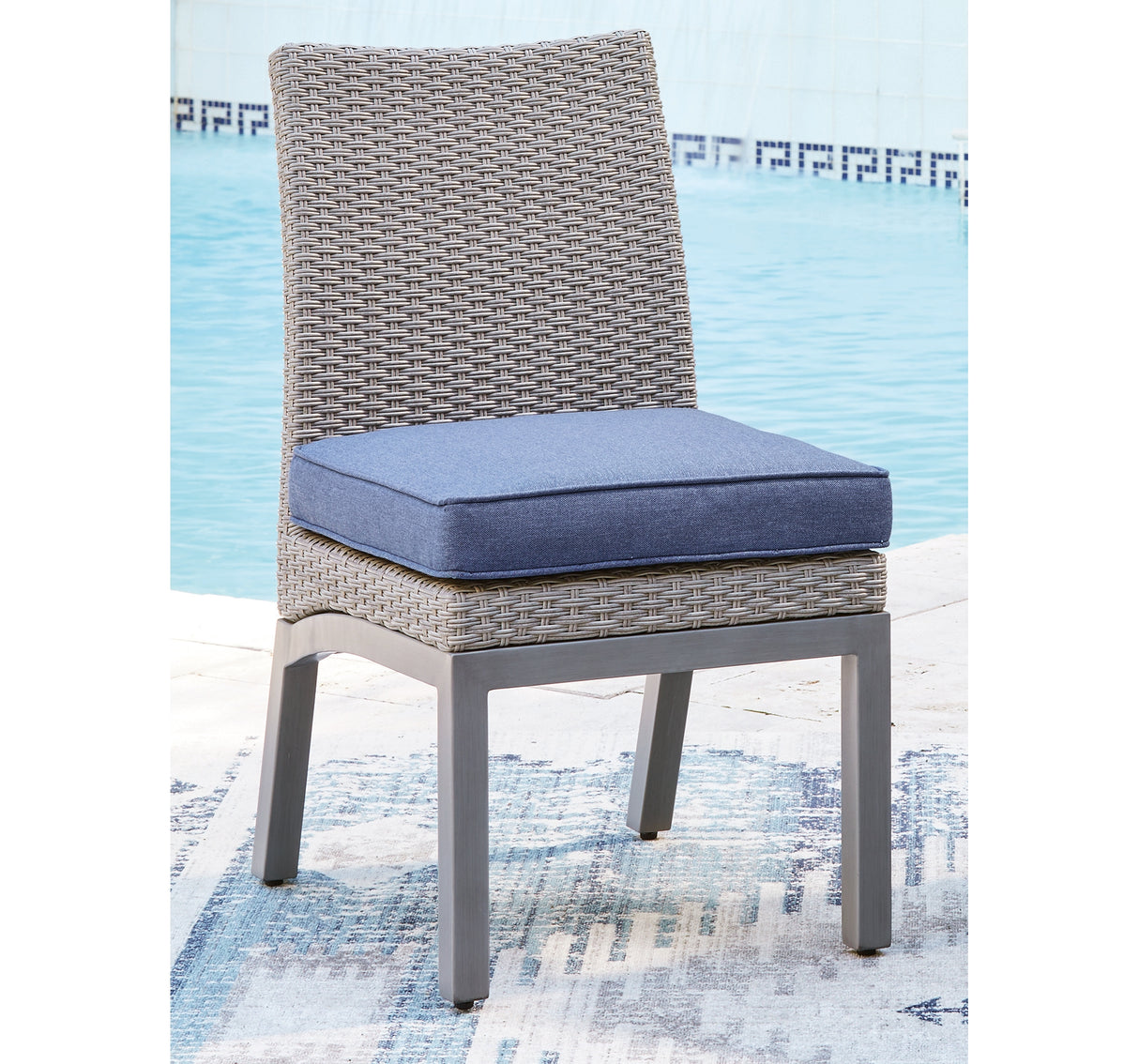 Half Moon Beach Blue/Gray Outdoor Side Chair with Cushion (Set of 2) from Ashley Furniture - Luna Furniture