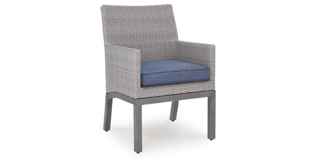 Half Moon Beach Blue/Gray Outdoor Arm Chair with Cushion (Set of 2) from Ashley Furniture - Luna Furniture