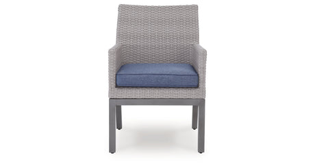 Half Moon Beach Blue/Gray Outdoor Arm Chair with Cushion (Set of 2) from Ashley Furniture - Luna Furniture