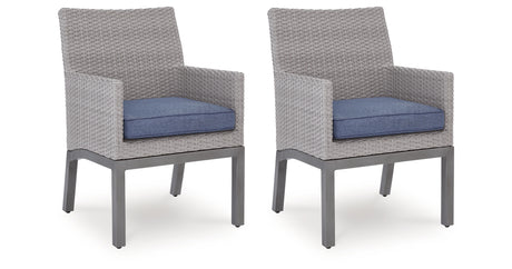 Half Moon Beach Blue/Gray Outdoor Arm Chair with Cushion (Set of 2) from Ashley Furniture - Luna Furniture