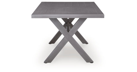 Half Moon Beach Outdoor Dining Table and 4 Chairs in Gray from Ashley Furniture - Luna Furniture