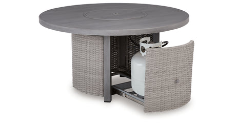Half Moon Beach Gray Outdoor Fire Pit Table from Ashley Furniture - Luna Furniture