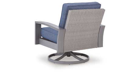Half Moon Beach Blue/Gray Outdoor Swivel Lounge Chair with Cushion from Ashley Furniture - Luna Furniture