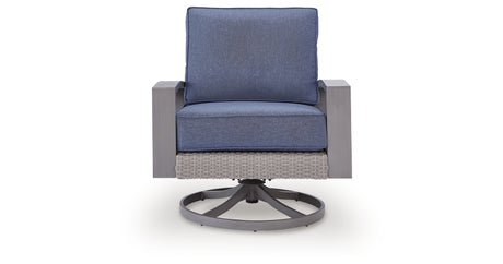 Half Moon Beach Blue/Gray Outdoor Swivel Lounge Chair with Cushion from Ashley Furniture - Luna Furniture