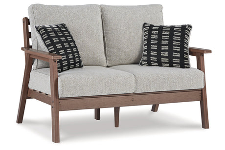 Emmeline Brown Outdoor Loveseat, 2 Lounge Chairs and Coffee Table