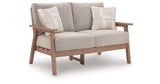 Grover Beach Driftwood Outdoor Loveseat with Cushion from Ashley Furniture - Luna Furniture