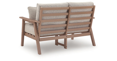 Grover Beach Driftwood Outdoor Loveseat with Cushion from Ashley Furniture - Luna Furniture