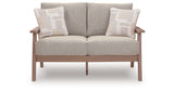 Grover Beach Driftwood Outdoor Loveseat with Cushion from Ashley Furniture - Luna Furniture
