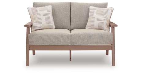Grover Beach Driftwood Outdoor Loveseat with Cushion from Ashley Furniture - Luna Furniture
