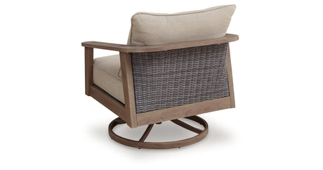 Harmony Headlands Natural/Gray Outdoor Swivel Lounge with Cushion from Ashley - Luna Furniture