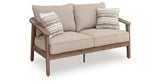 Harmony Headlands Natural/Gray Outdoor Loveseat with Cushion from Ashley - Luna Furniture