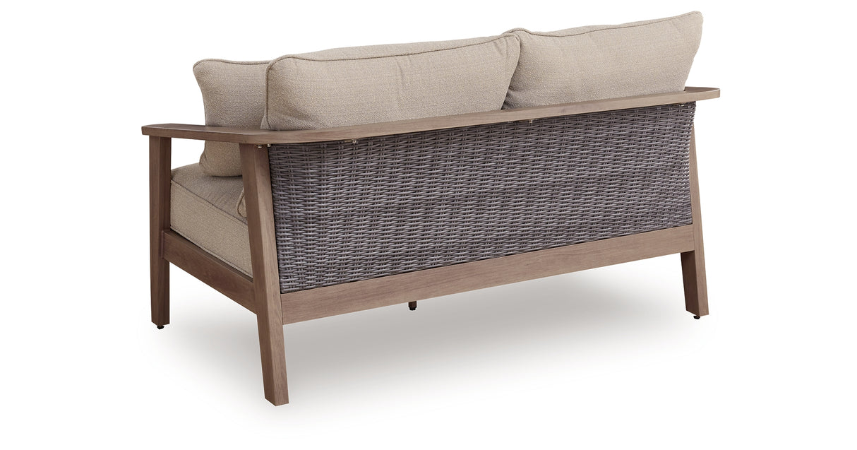 Harmony Headlands Natural/Gray Outdoor Loveseat with Cushion from Ashley - Luna Furniture