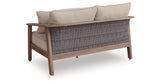 Harmony Headlands Natural/Gray Outdoor Loveseat with Cushion from Ashley - Luna Furniture