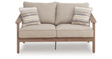 Harmony Headlands Natural/Gray Outdoor Loveseat with Cushion from Ashley - Luna Furniture
