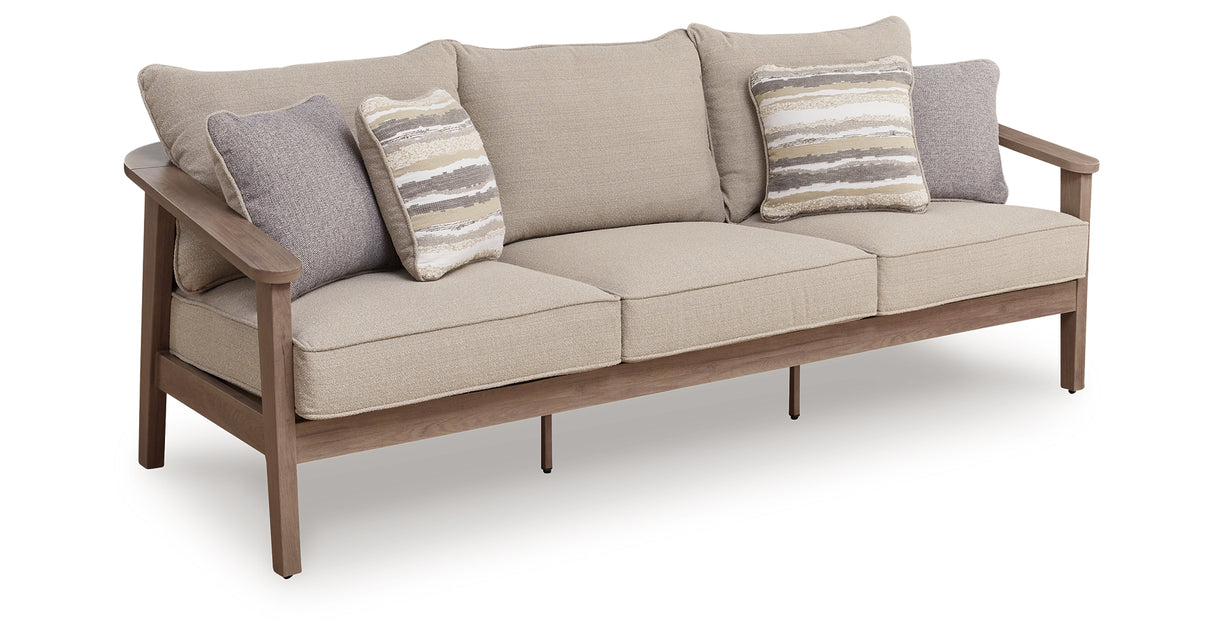 Harmony Headlands Natural/Gray Outdoor Sofa with Cushion from Ashley - Luna Furniture