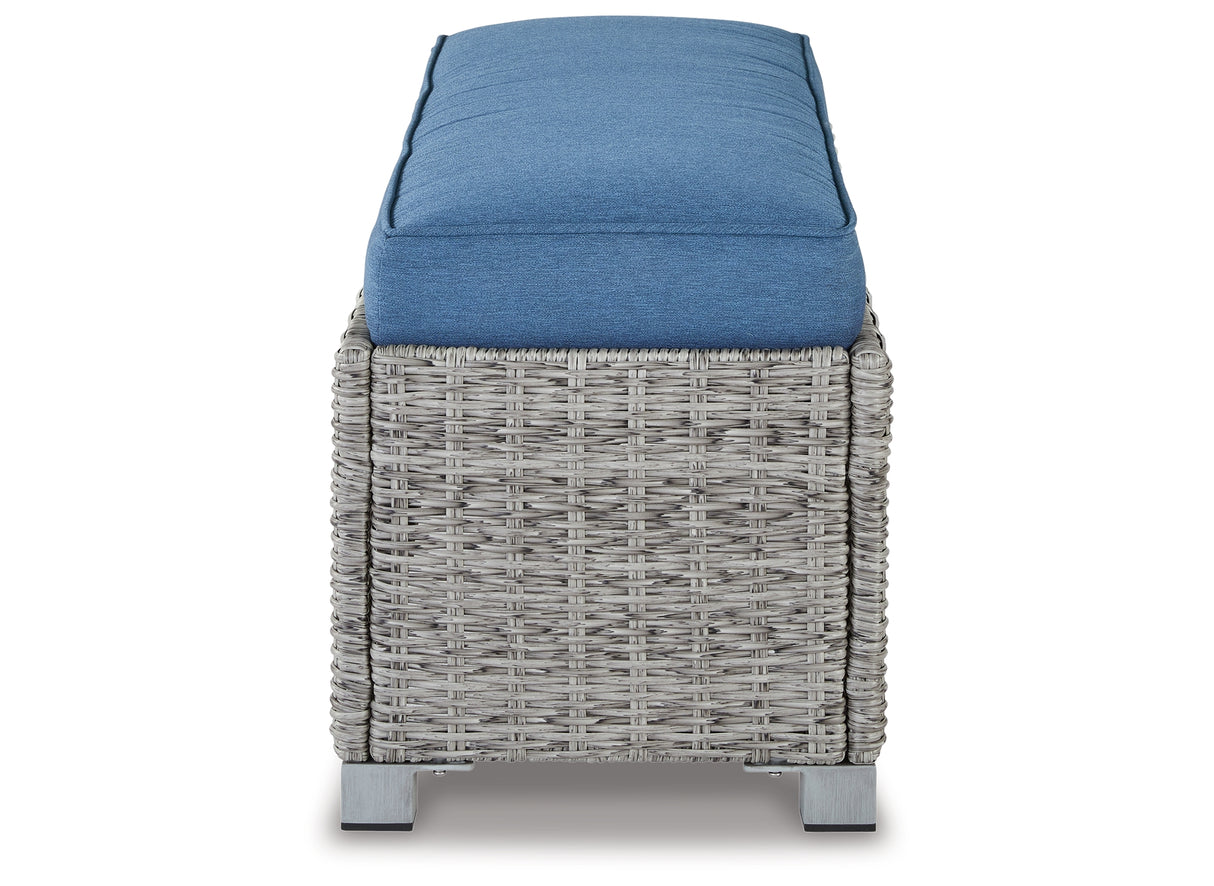 Naples Beach Light Gray Outdoor Bench with Cushion from Ashley Furniture - Luna Furniture