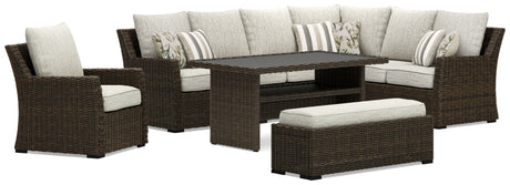 Brook Ranch Brown Outdoor Sectional Set with Lounge Chair and Coffee Table from Ashley Furniture - Luna Furniture