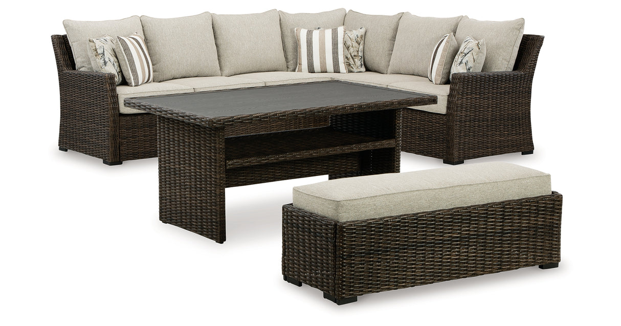 Brook Ranch Brown Outdoor Sectional Set with Coffee Table from Ashley - Luna Furniture