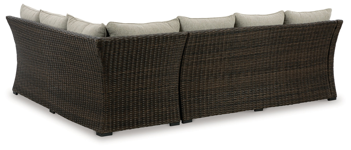 Brook Ranch Brown Outdoor Sectional Set with Lounge Chair and Coffee Table from Ashley - Luna Furniture