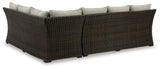 Brook Ranch Brown Outdoor Sectional Set with Lounge Chair and Coffee Table from Ashley - Luna Furniture