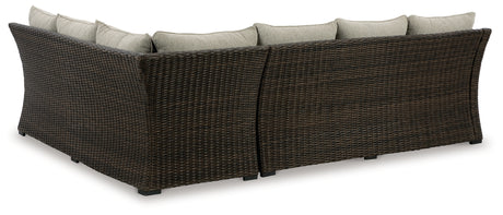 Brook Ranch Brown Outdoor Sectional Set with Lounge Chair and Coffee Table from Ashley - Luna Furniture