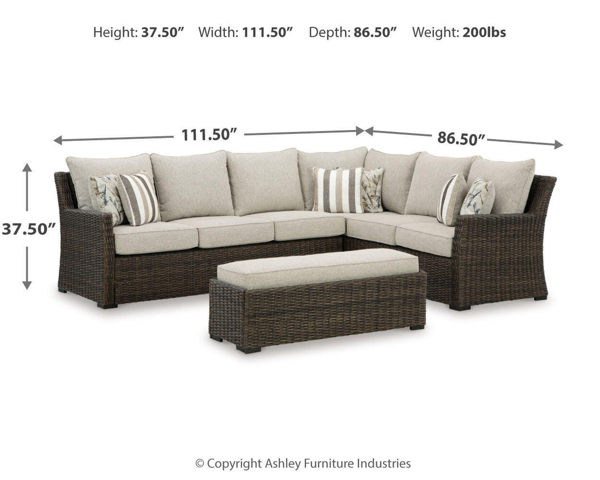 Brook Ranch Brown Outdoor Sectional Set with Lounge Chair and Coffee Table from Ashley - Luna Furniture
