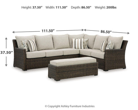 Brook Ranch Brown Outdoor Sectional Set with Lounge Chair and Coffee Table from Ashley - Luna Furniture