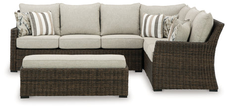Brook Ranch Brown Outdoor Sectional Set with Lounge Chair and Coffee Table from Ashley - Luna Furniture