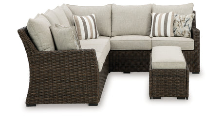Brook Ranch Brown Outdoor Sectional Set with Lounge Chair and Coffee Table from Ashley - Luna Furniture